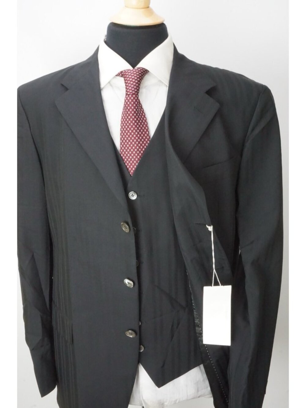 Tombolini Black Striped Wool 3 Pc Suit Jacket Pants Vest Sz 44R Brand New